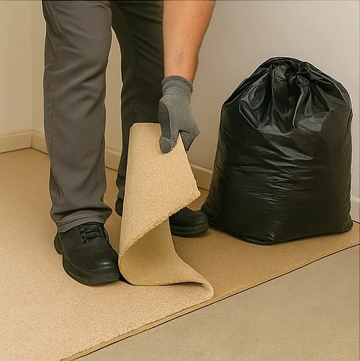 Uplift and disposal of old carpet and tiles